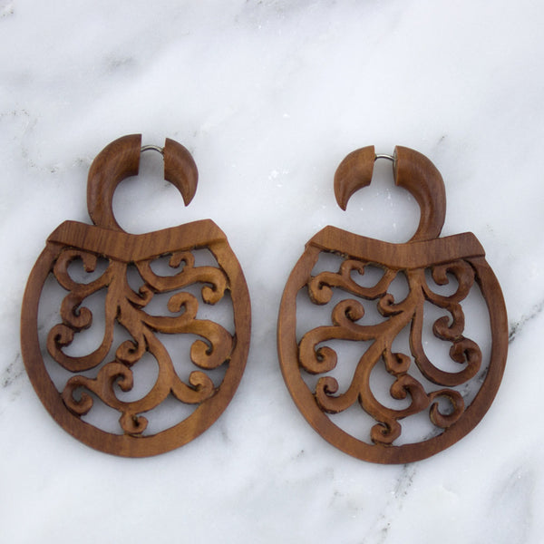 Wooden Vertex Hangers Fake Gauges Earrings