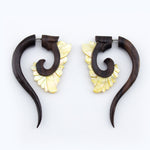 Wooden & Mother Of Pearl Tail Swirl Hangers / Fake Gauges Earrings