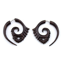 Wooden Scale Spiral Fake Gauges Earrings