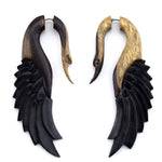 Skinny Swan Double Wood Hangers / Fake Gauges Earrings
