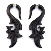 Wooden Floral Spiral Hangers / Fake Gauges Earrings