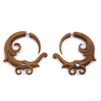 Wooden Crest With Abalone Inlay Hangers / Fake Gauges Earrings
