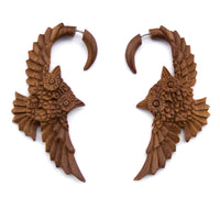 Wooden Owl Hangers / Fake Gauges Earrings
