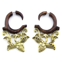 Wood & Brass Lacey Hangers / Fake Gauges Earrings