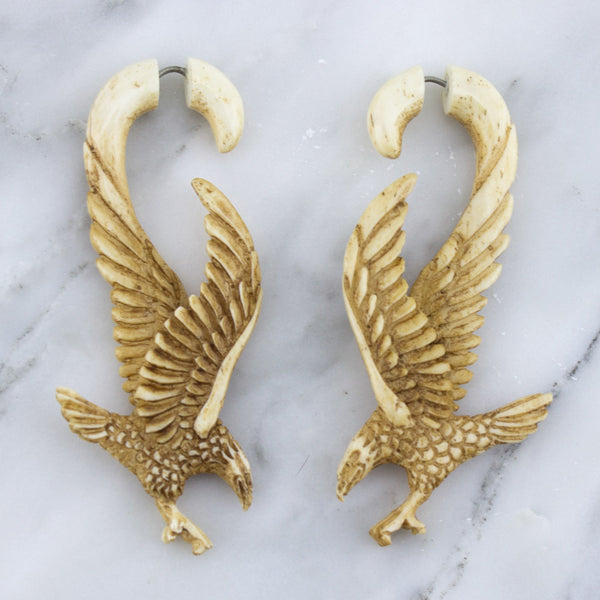 Eagle Hook Stained Bone Hangers / Fake Gauge Earrings –
