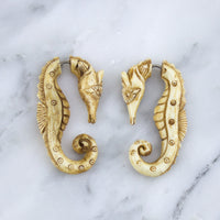 Seahorse Stained Bone Hangers / Fake Gauges Earrings