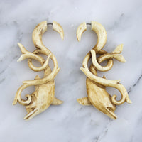 Floating Dolphin Stained Bone Hangers / Fake Gauges Earrings