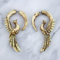 Peacock Stained Bone Hangers / Fake Gauges Earrings