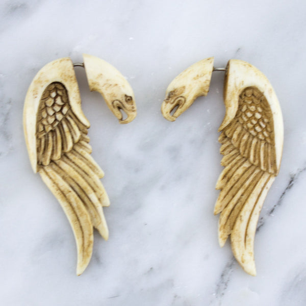 Eagle Wing Stained Bone Hangers / Fake Gauges Earrings