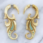 Ornamental Stained Bone Hangers / Fake Gauges Earrings