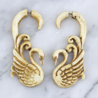 Swan Stained Bone Hangers / Fake Gauges Earrings