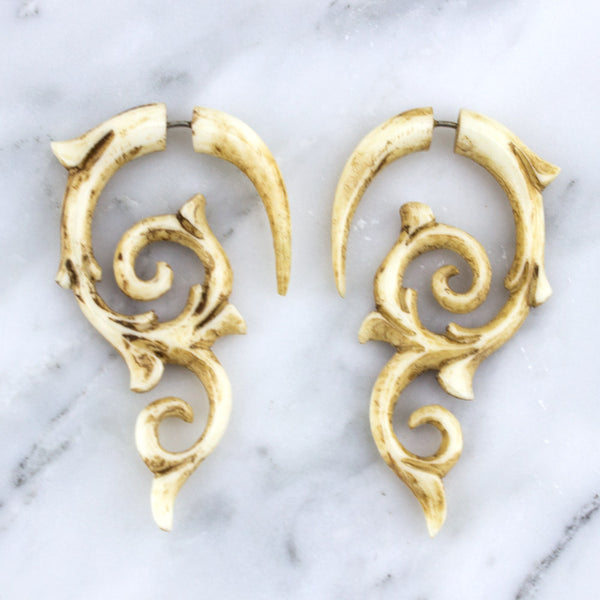 Vine Ripe Spiral Bone Hanger / Fake Gauges Earrings