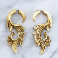 Spiral Vain Stained Bone Hangers / Fake Gauges Earrings