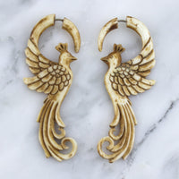 Birdie Stained Bone Hangers / Fake Gauges Earrings