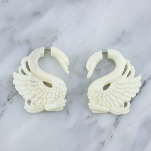 Swan Bone Hangers / Fake Gauges Earrings