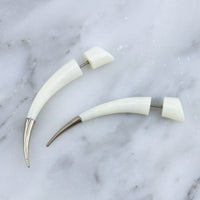 White Bone With Brass Tips Fake Tapers Gauges / Earrings