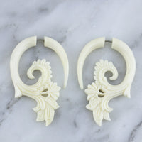 Carved Habit Bone Hangers / Fake Gauges Earrings