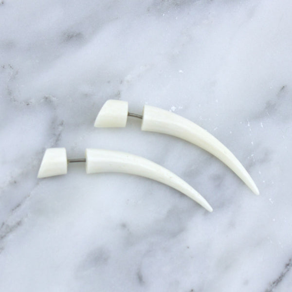 White Bone Fake Tapers / Gauges Earrings