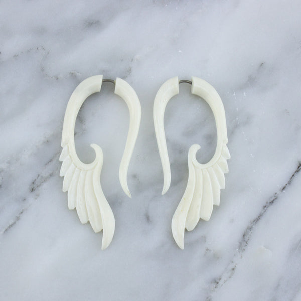 Skinny Bone Angel Wing / Fake Gauges Earrings