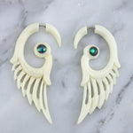 Feather Wing Abalone Shell Inlay Fake Gauges Earrings