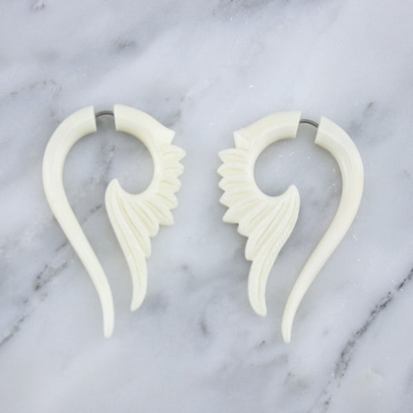 Tail Wing Fake Gauges Hanging Bone Earrings