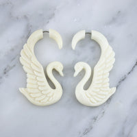 Carved Goose Bone Hanging Fake Gauges Earrings