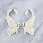Hanging Butterfly Bone Fake Gauges Earrings