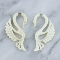 Dancing Swan Bone Hanging Fake Gauges Earrings
