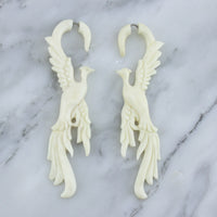 Flying Heron Bone Hanging Fake Gauges Earrings