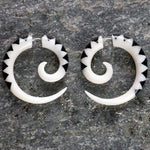 Puzzle Bone & Horn Spiral Fake Gauges Earrings