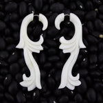 White Bone Lasting Filigree Organic Fake Gauges Earrings