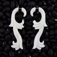 White Bone Lasting Filigree Organic Fake Gauges Earrings