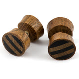 Zebra Wood Fake Gauges Plugs With Double Stripe Wood Inlay