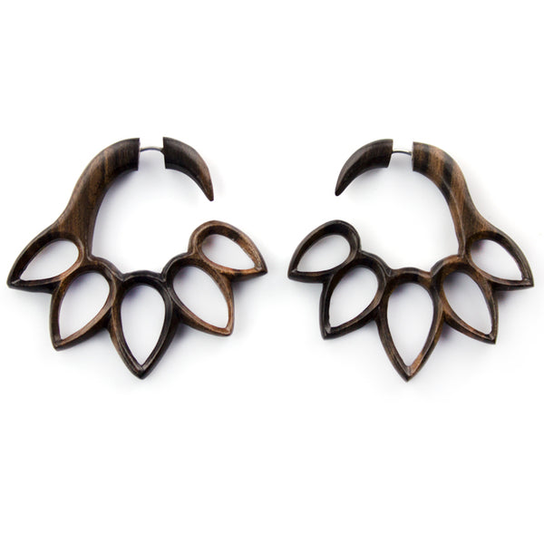 Hanging Lotus Sono Wood Fake Gauges Earrings