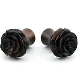 Carved Rosebud Sono Wooden Fake Plugs / Gauges