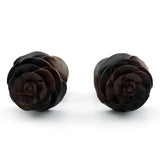 Carved Rosebud Sono Wooden Fake Plugs / Gauges