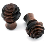 Carved Rosebud Sono Wooden Fake Plugs / Gauges