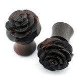 Carved Rosebud Sono Wooden Fake Plugs / Gauges